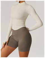 Ribbed Women's Yoga Jacket – Long Sleeve Standing Collar Fitness Top