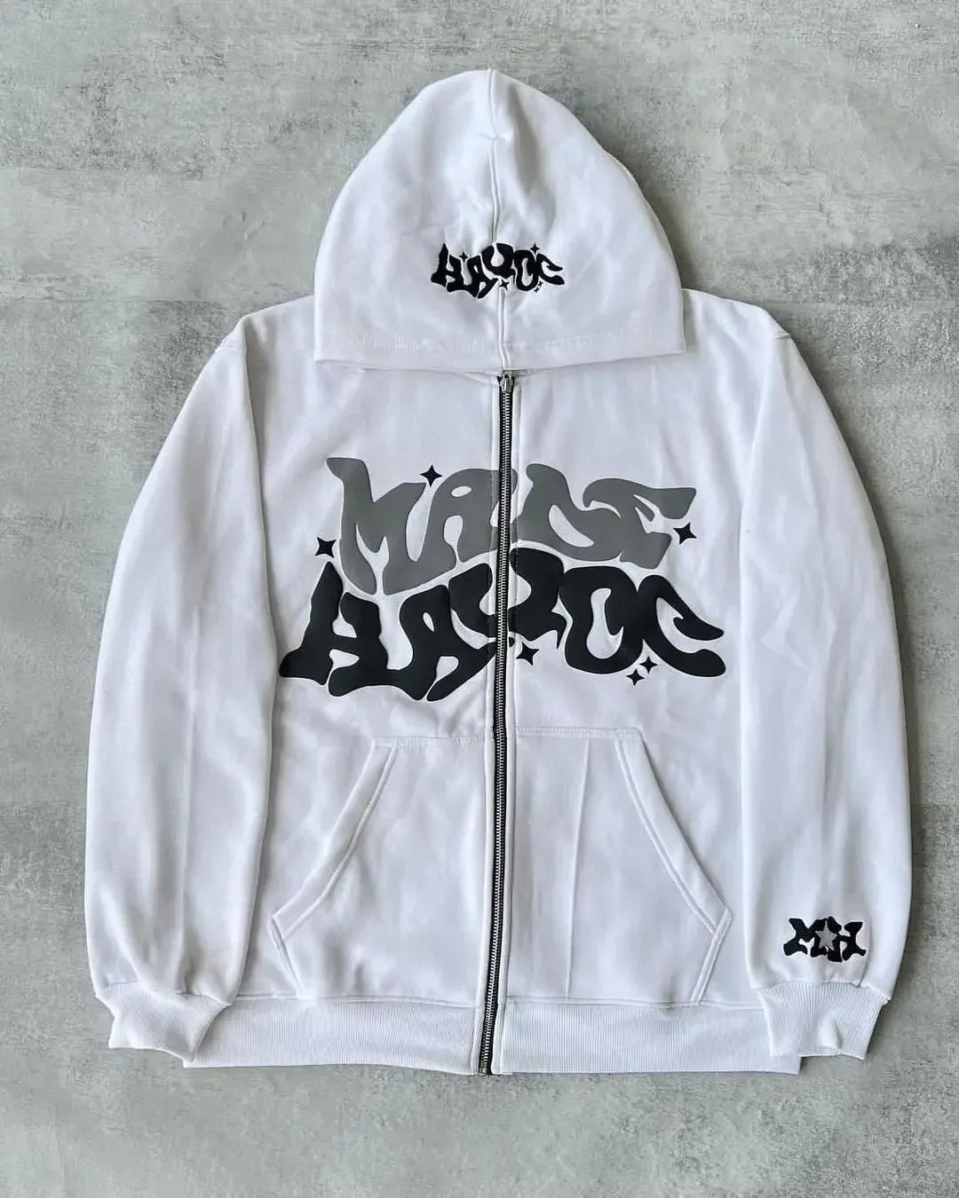Unisex Retro Letter Zip Hoodie