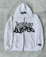 Unisex Retro Letter Zip Hoodie