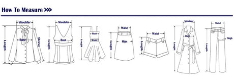 Diagram illustrating how to measure different clothing dimensions for accurate sizing.