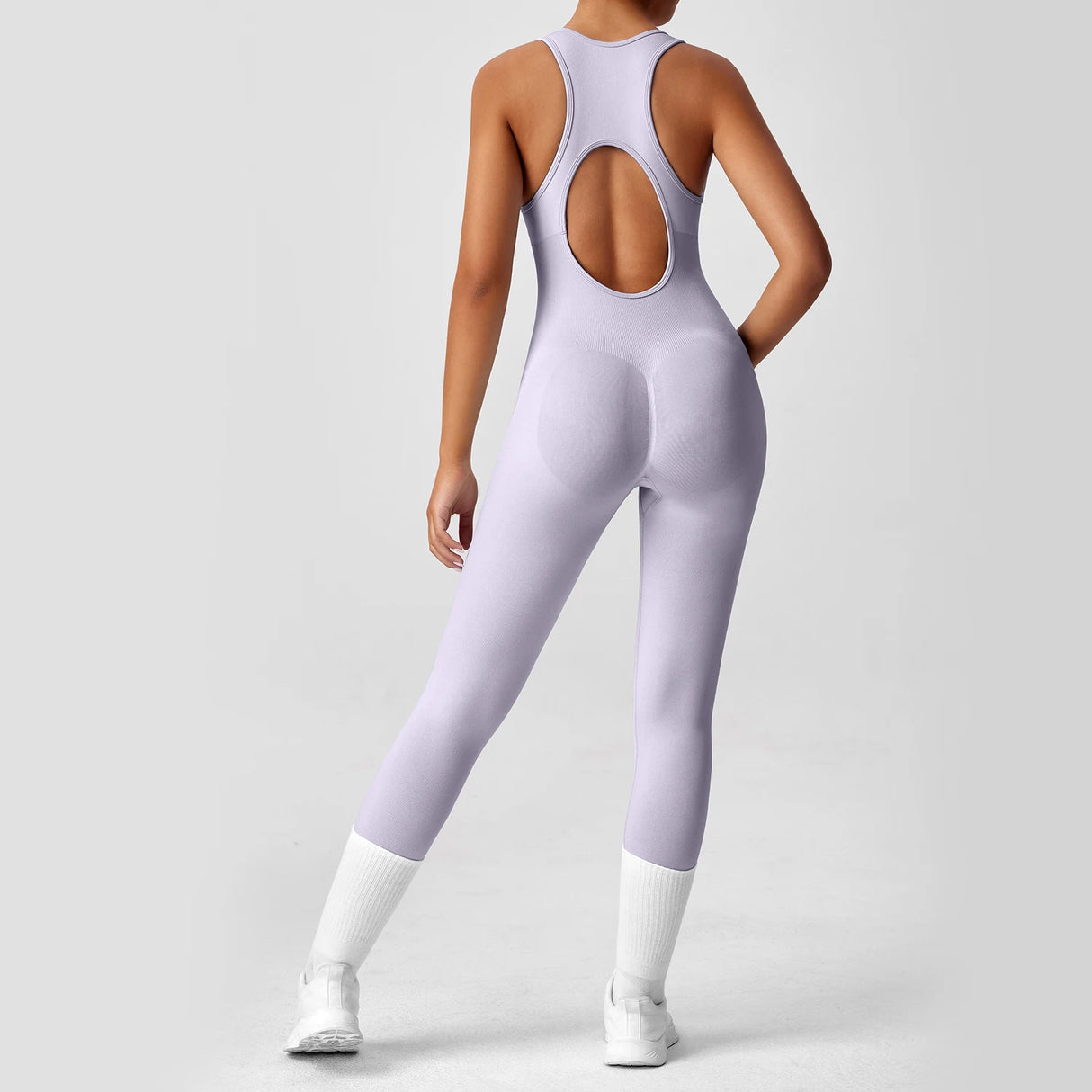 Seamless Peach Booty One-Piece Yoga Bodysuit – V-Back Tummy Control