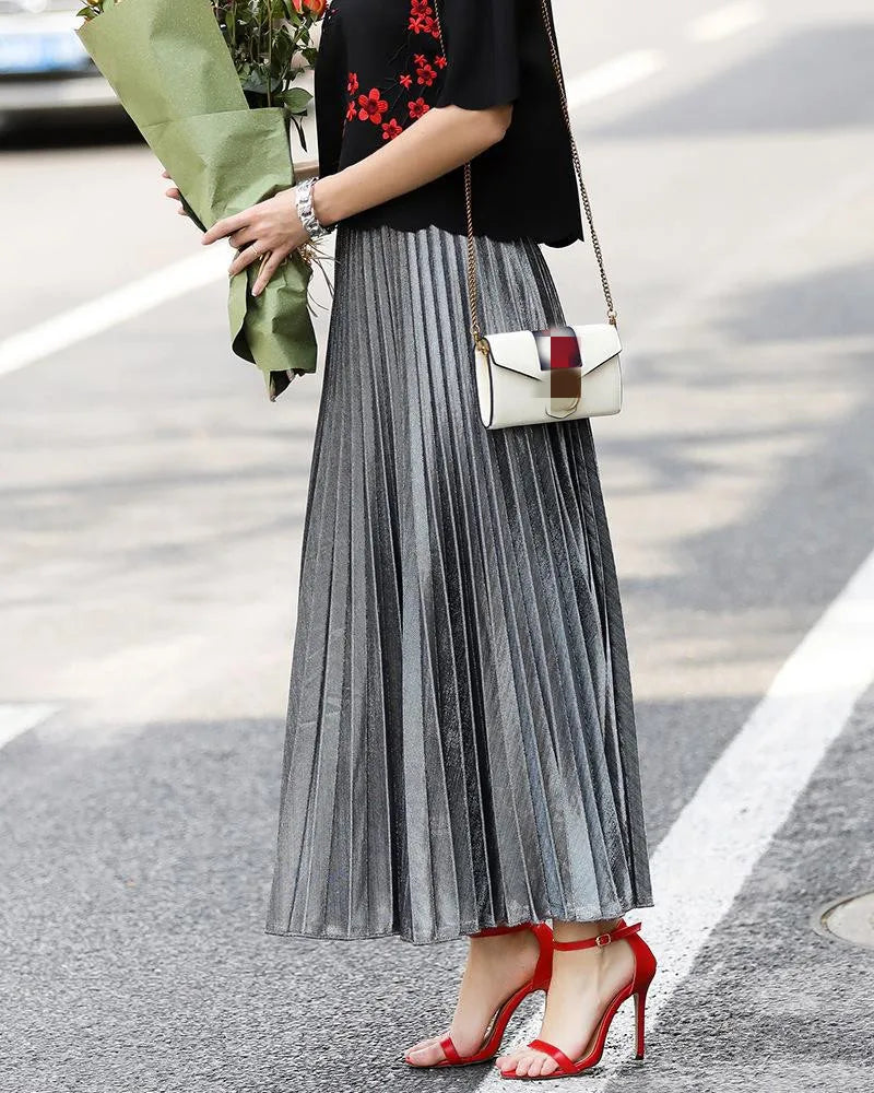 Women Gold Swing Maxi Skirt