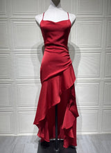 Women's Satin Lace-Up Maxi Dress