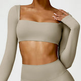 Women's Seamless Long Sleeve Yoga Crop Top – Quick-Dry Square Neck Gym Shirt