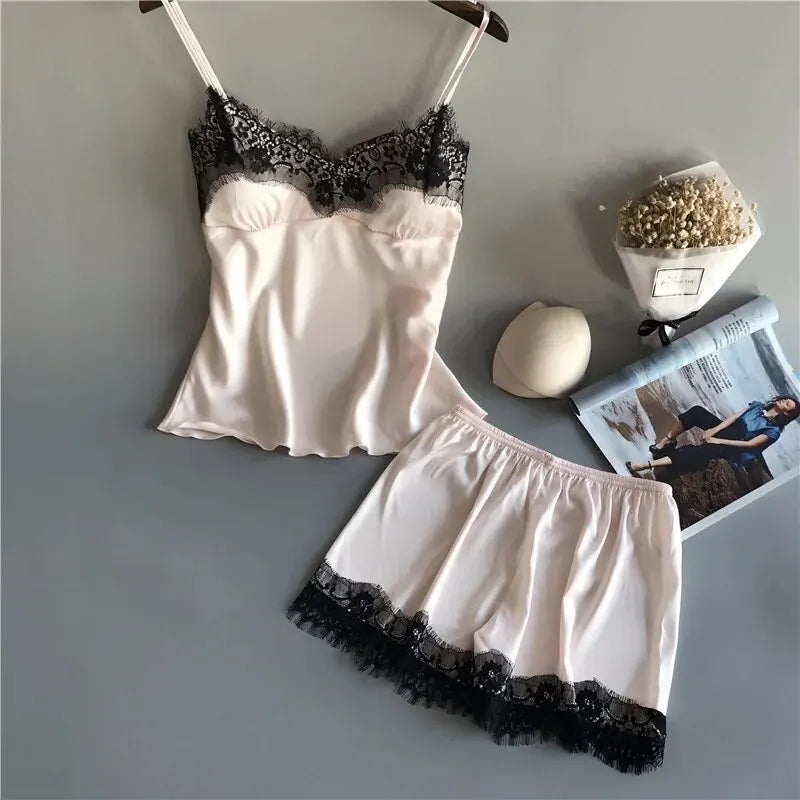 Women V-Neck Pajama Shorts Set