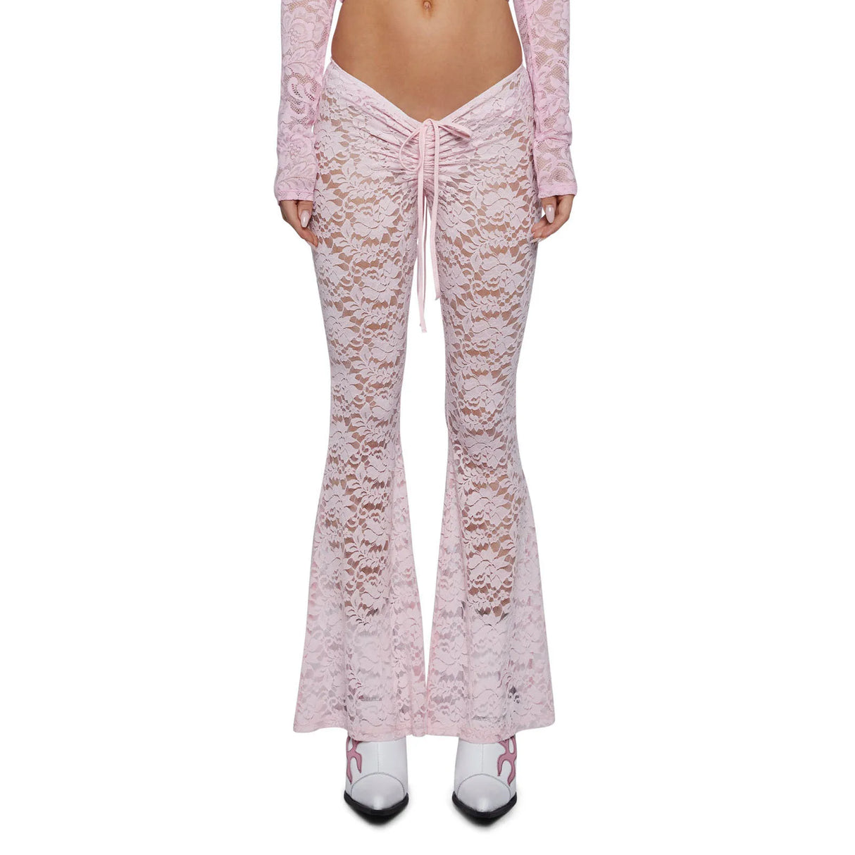 Women Lace Flare See-Through Pants