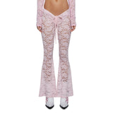 Women Lace Flare See-Through Pants