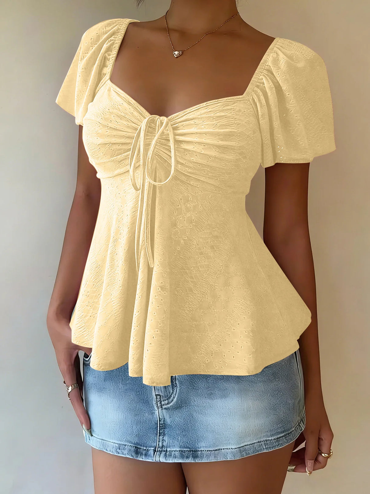 Luna Lace-Up V-Neck Blouse