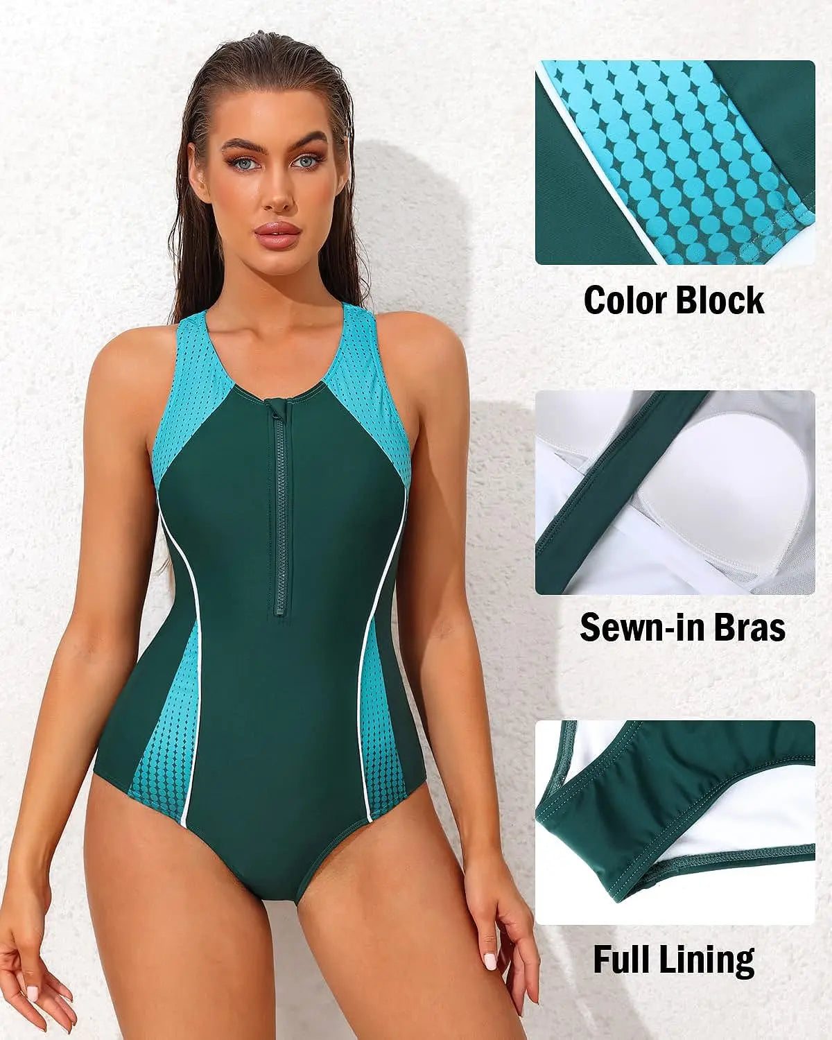 Zipper Racerback Swimsuit