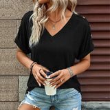 Women Cotton V-Neck Button Shirt