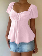 Luna Lace-Up V-Neck Blouse