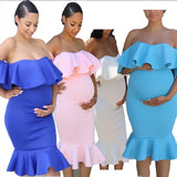 Off-Shoulder Ruffled Evening Maternity Dress