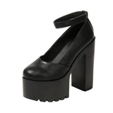 14cm Thick High Heel Pumps – Black PU 2025