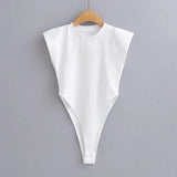 Women's Sleeveless Padded Shoulder Bodysuit – Summer Bodycon One-Piece