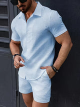 Men Jacquard Shirt Shorts Set