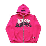Unisex Retro Letter Zip Hoodie