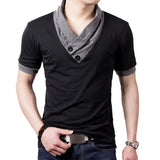 Men's Plus Size Patchwork V Neck T-Shirt – Black