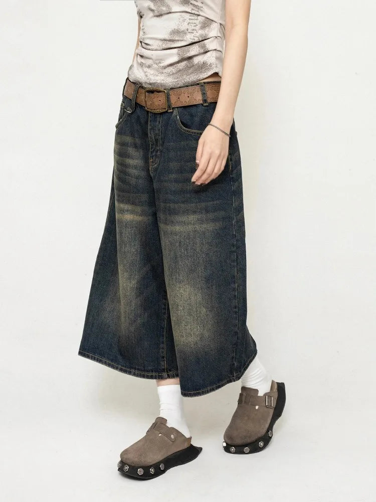 FadeMid™ – Black Retro Loose Shorts (High Waist, Y2K Mid-Length)