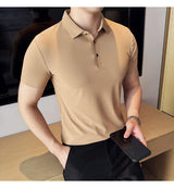 Men Ice Silk Polo Shirt Brown Top