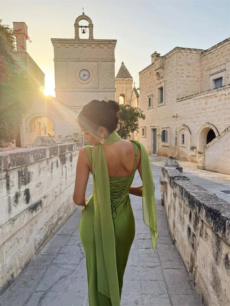 Luxe Satin Halter Evening Gown