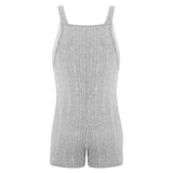 Sleeveless ribbed maternity jumpsuit in grey, ideal for casual summer wear, made of cotton and organic materials.