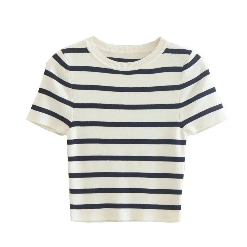 Women Striped Crop Knit Sweater