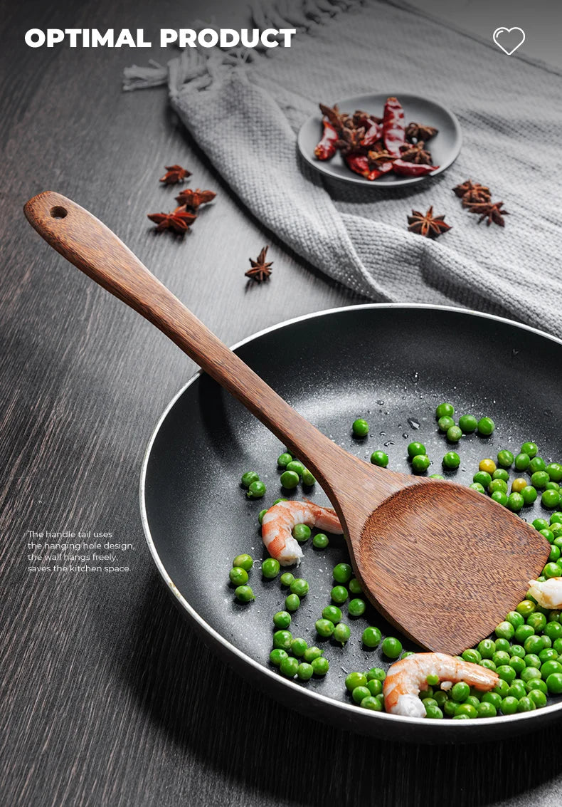 Wooden Handle Non-Stick Kitchen Utensil Set