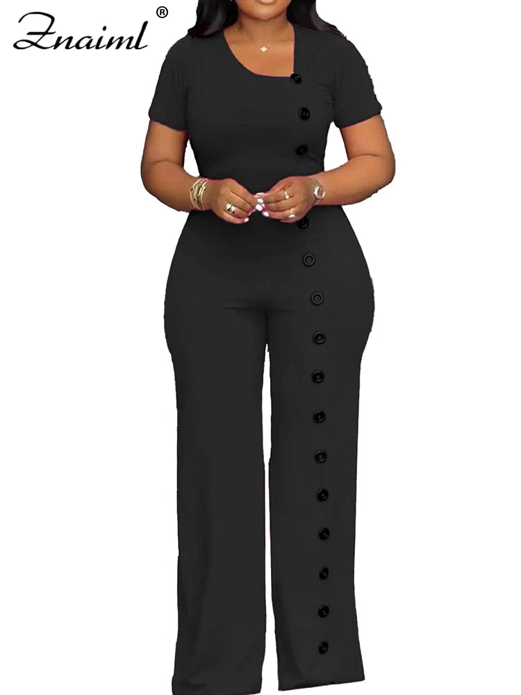 ElanWide™ – Short Sleeve Wide Leg Jumpsuit (Elegant, Flowy & Polished)