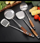 7-Piece Stainless Steel Utensil Set with Wooden Handle