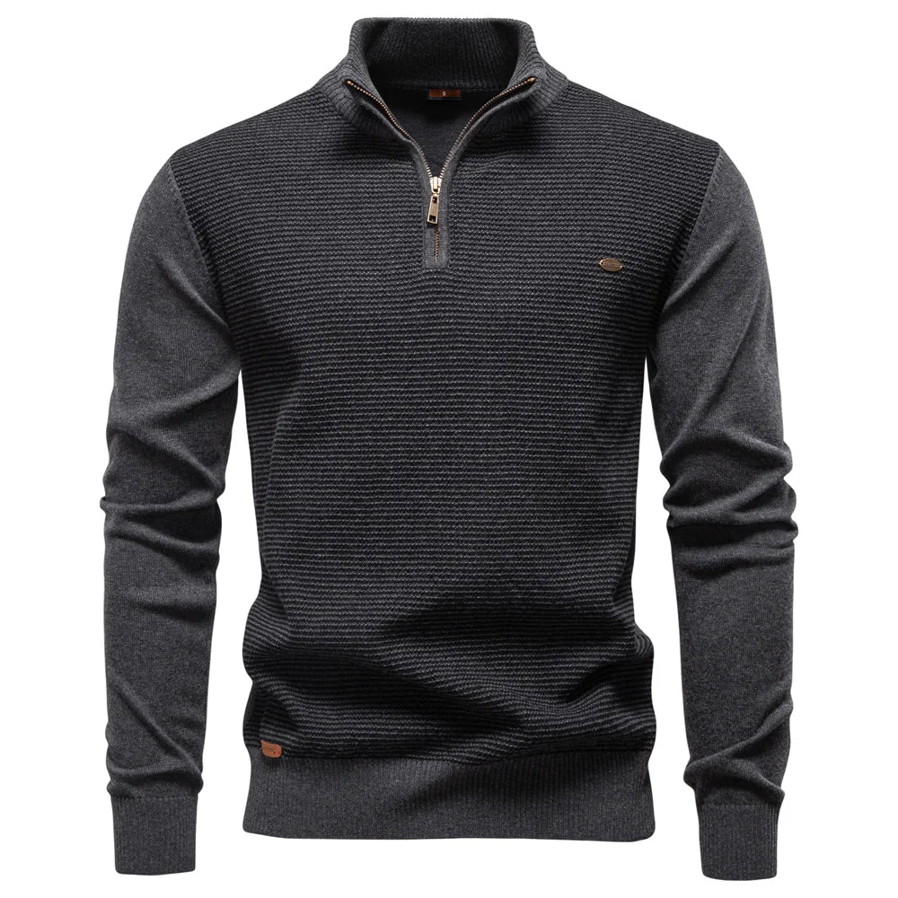 Men's Striped Cotton Turtleneck Sweater
