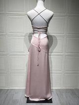 Women's Satin Lace-Up Maxi Dress
