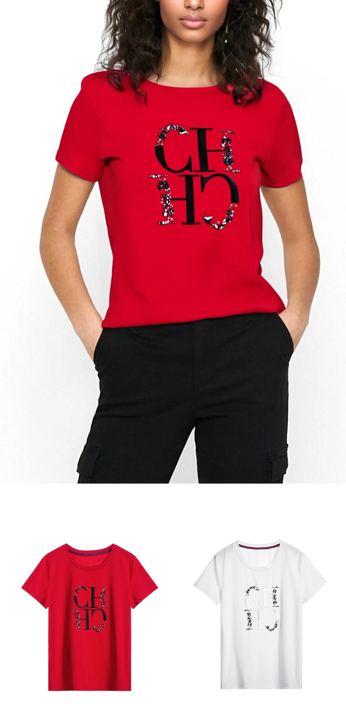 Embroidered Elegance Round Neck T-Shirt