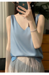 Ice Silk Satin V‑Neck Camisole Crop Top