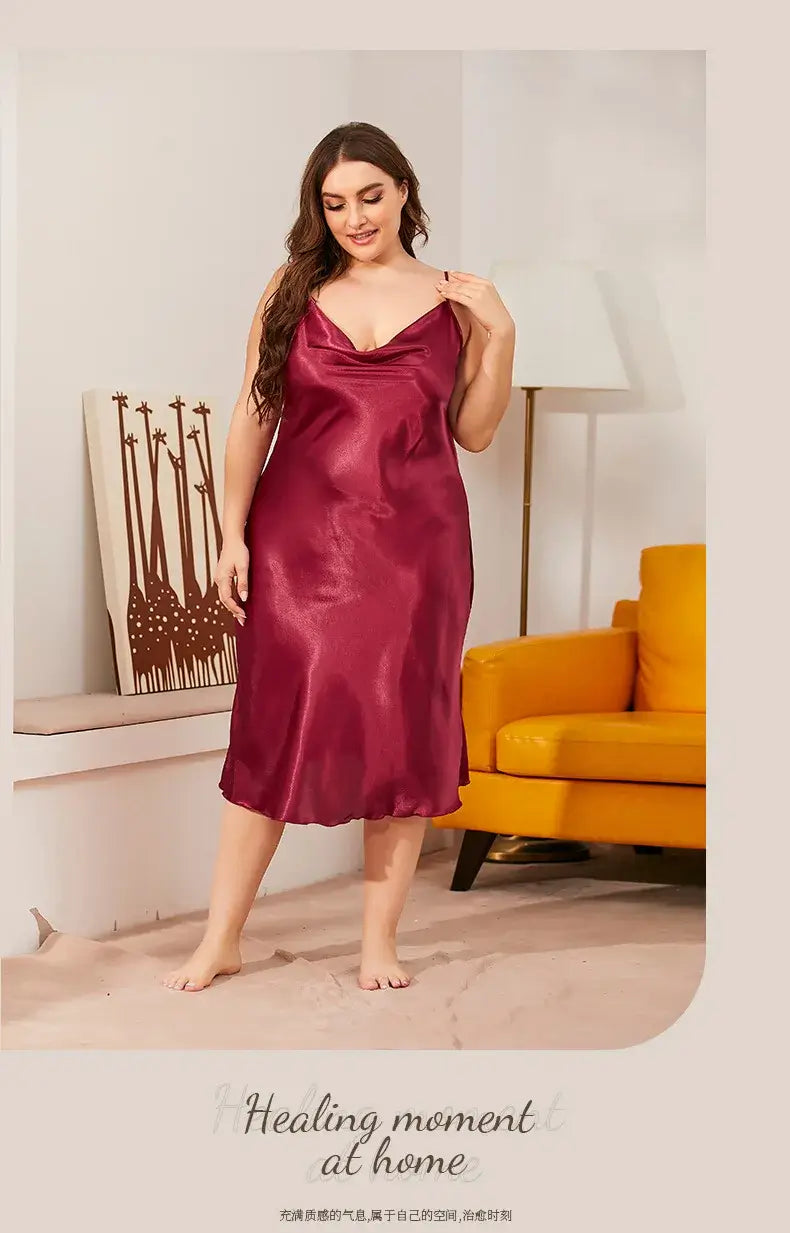 Women Satin Chemise Nightdress Plus Size Sleepwear