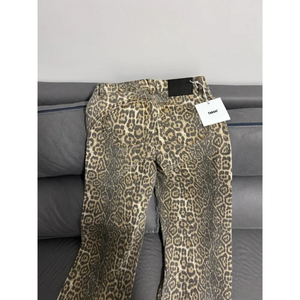 Leopard Print Retro Baggy Denim Pants