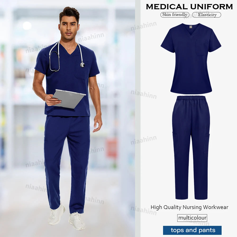 Multicolor surgical gown featuring breathable fabric and stylish design, ideal for medical professionals.