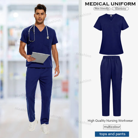 Multicolor surgical gown featuring breathable fabric and stylish design, ideal for medical professionals.