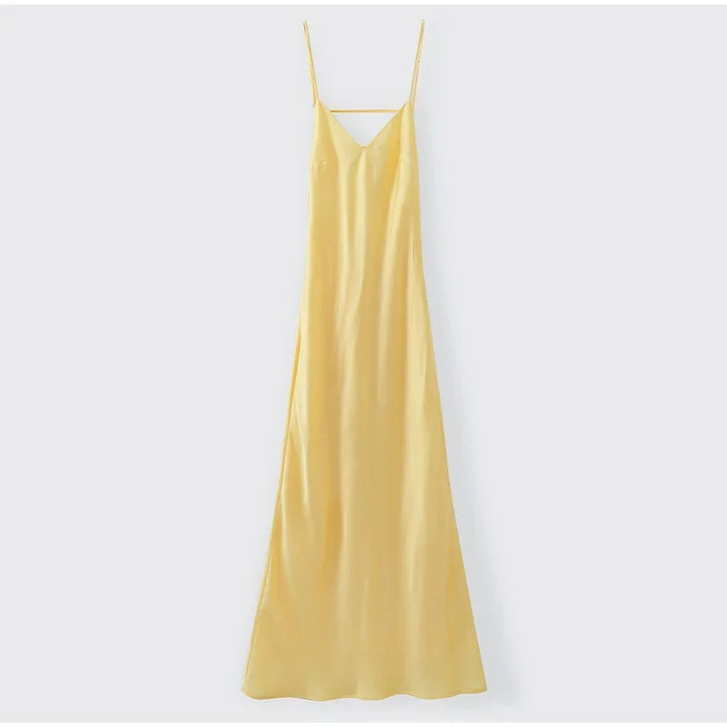 Golden Satin Backless Evening Gown