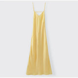 Golden Satin Backless Evening Gown