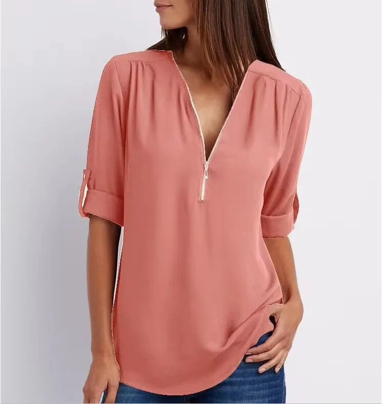 Luna Deep V-Neck Chiffon Blouse