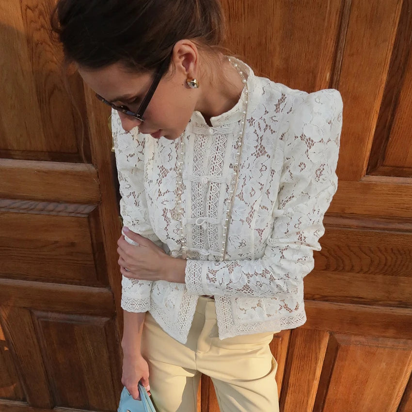 Lace Bloom Embroidered Puff Sleeve Blouse