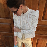 Lace Bloom Embroidered Puff Sleeve Blouse