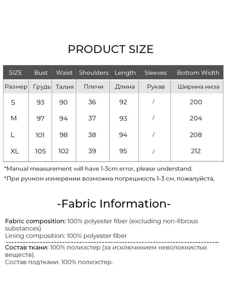 Size chart for LOUIS YAO Sparkling Dress, showing measurements for bust, waist, shoulders, length, sleeves, and bottom width.
