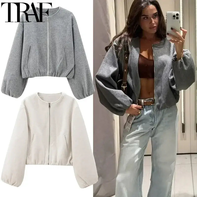 Women Cropped Bomber Jacket