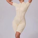 Women Sports Zipper Short Jumpsuit