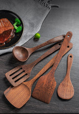 Wooden Handle Non-Stick Kitchen Utensil Set