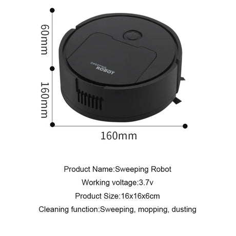 Smart 3-in-1 Sweeping Robot with suction and mop functions, compact design, dimensions 160mm x 60mm for effective cleaning.