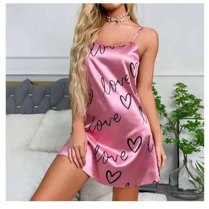Women Black Floral Nightdress Satin Sleepshirt Casual
