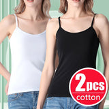 BasicBreeze™ solid cotton strap camis in white and black, essential crop tops for women.