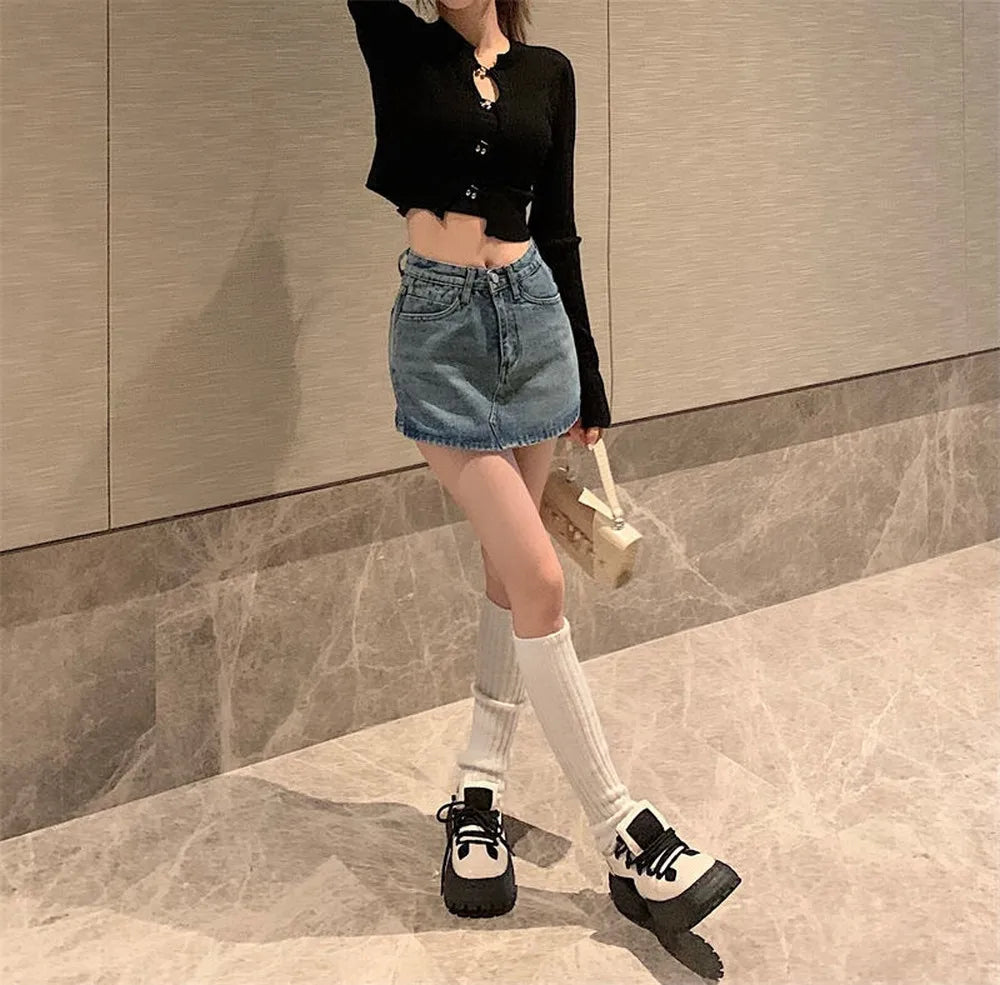 CuteGlow™ – Korean High Waist Mini Skirt (Slim Fit, Vintage Street)